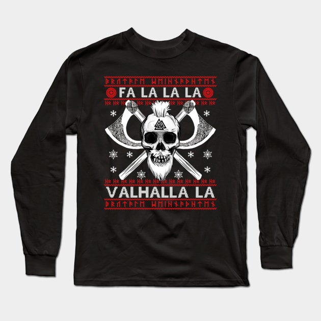 FA LA LA LA - VALHALLA LA Ugly Christmas Sweater Viking Valknut Axe Gift Design Long Sleeve T-Shirt by Frontoni